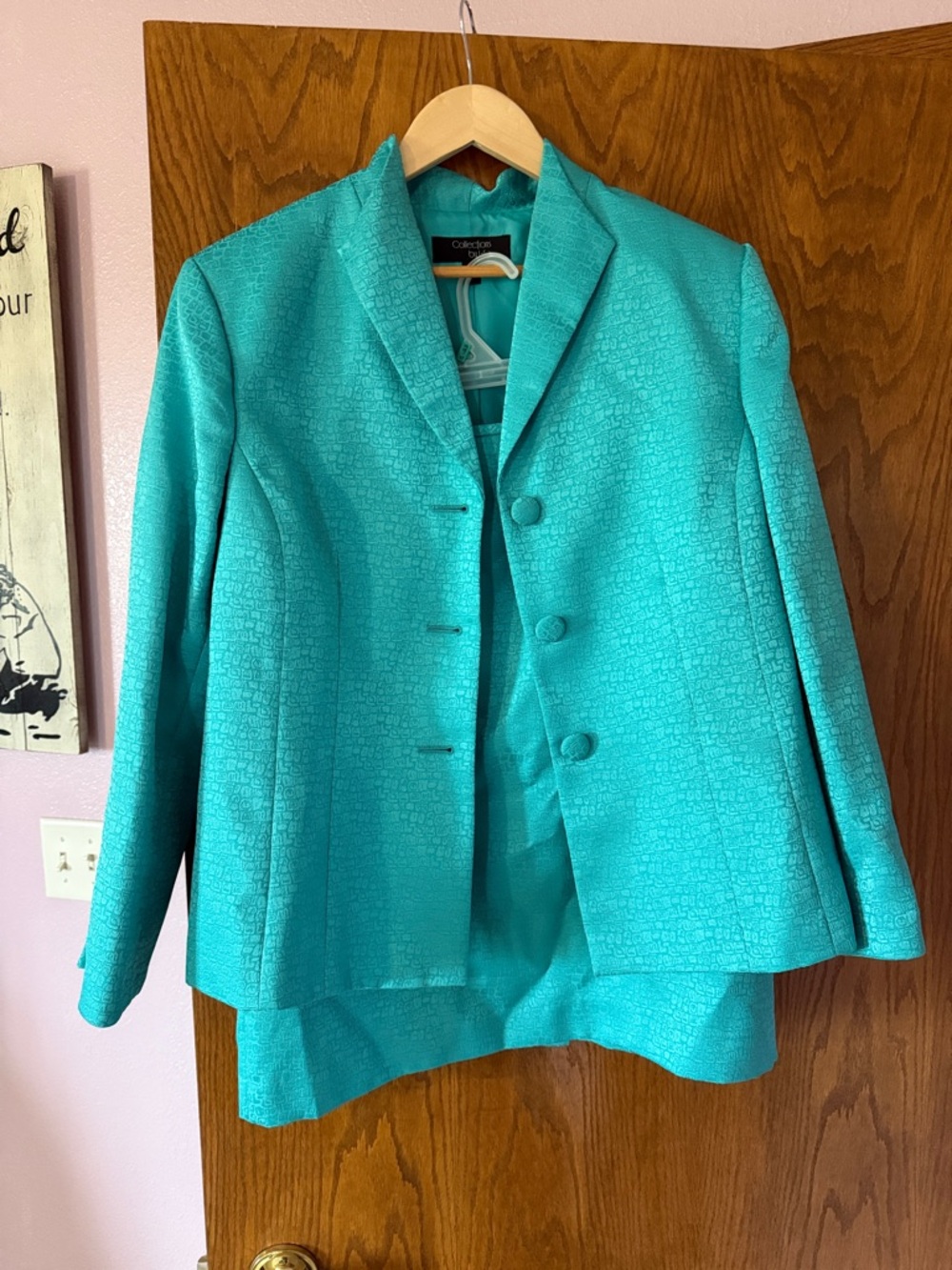 Collection B Teal Textured Women's Blazer Jacket and Skirt Set